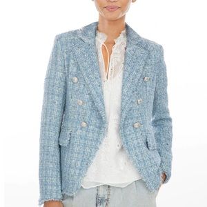 Generation Love Eliza Tweed Blazer in Blue with Silver Buttons. Size L. NWT.